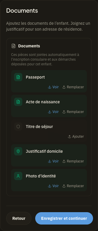 Voir les documents : domicile différent