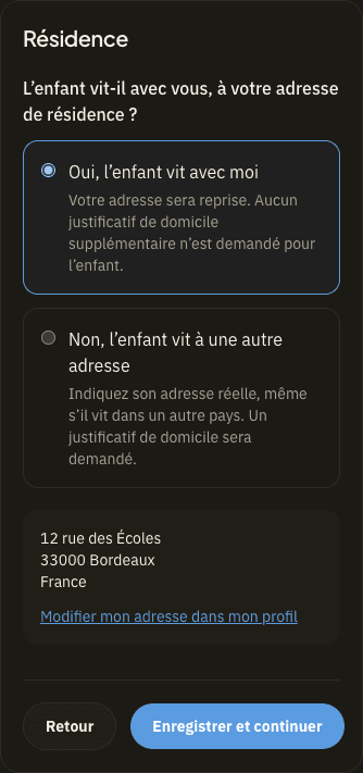 Voir le cas : l’enfant vit avec vous